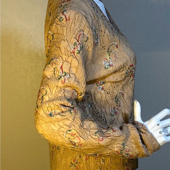 Vintage DB Sport Beaded & Sequin Crinkle Jacket Beige, Embroidered, Sz M - Picture 11 of 16